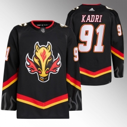 Men Calgary Flames 91 Nazem Kadri 2020 21 Black Reverse Retro Stitched Jersey