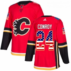 Youth Adidas Calgary Flames 24 Craig Conroy Authentic Red USA Flag Fashion NHL Jersey 