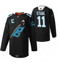 Men Carolina Hurricanes 11 Jordan Staal 2022 Black Warm Up Stitched Jersey