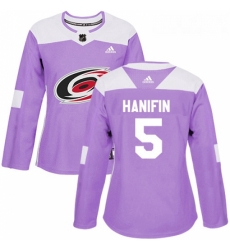 Womens Adidas Carolina Hurricanes 5 Noah Hanifin Authentic Purple Fights Cancer Practice NHL Jersey 