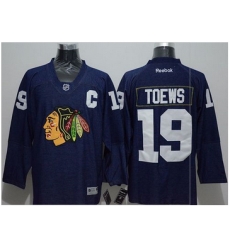 Chicago Blackhawks #19 Jonathan Toews Navy Blue Denim Stitched NHL Jersey