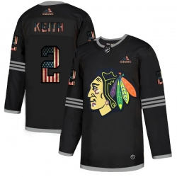 Men Chicago Blackhawks 2 Duncan Keith Black USA Flag Fashion Adidas Jersey