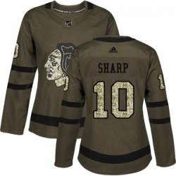 Womens Adidas Chicago Blackhawks 10 Patrick Sharp Authentic Green Salute to Service NHL Jersey 