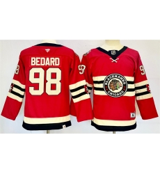 Youth Chicago Blackhawks 98 Connor Bedard Red 2024 Winter Classic Stitched Hockey Jersey