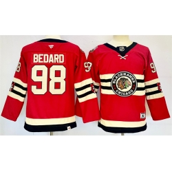 Youth Chicago Blackhawks 98 Connor Bedard Red 2024 Winter Classic Stitched Hockey Jersey