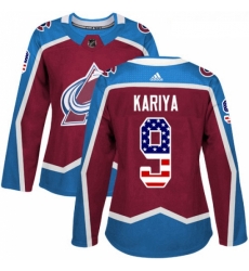 Womens Adidas Colorado Avalanche 9 Paul Kariya Authentic Burgundy Red USA Flag Fashion NHL Jersey 