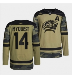 Men Columbus Blue Jackets 14 Gustav Nyquist 2022 Camo Military Appreciation Night Stitched jersey