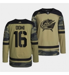 Men Columbus Blue Jackets 16 Max Domi 2022 Camo Military Appreciation Night Stitched jersey