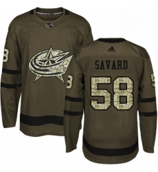 Mens Adidas Columbus Blue Jackets 58 David Savard Authentic Green Salute to Service NHL Jersey 