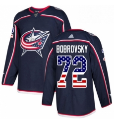 Mens Adidas Columbus Blue Jackets 72 Sergei Bobrovsky Authentic Navy Blue USA Flag Fashion NHL Jersey 