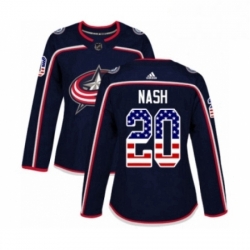 Womens Adidas Columbus Blue Jackets 20 Riley Nash Authentic Navy Blue USA Flag Fashion NHL Jersey 