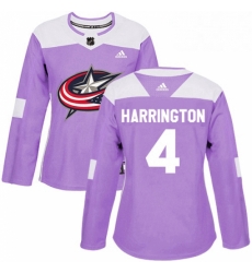 Womens Adidas Columbus Blue Jackets 4 Scott Harrington Authentic Purple Fights Cancer Practice NHL Jersey 