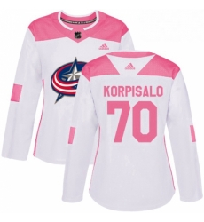 Womens Adidas Columbus Blue Jackets 70 Joonas Korpisalo Authentic WhitePink Fashion NHL Jersey 