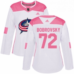 Womens Adidas Columbus Blue Jackets 72 Sergei Bobrovsky Authentic WhitePink Fashion NHL Jersey 