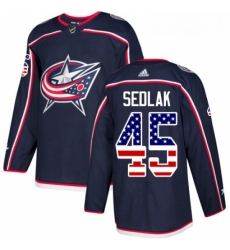 Youth Adidas Columbus Blue Jackets 45 Lukas Sedlak Authentic Navy Blue USA Flag Fashion NHL Jersey 