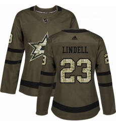 Womens Adidas Dallas Stars 23 Esa Lindell Authentic Green Salute to Service NHL Jersey 