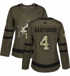 Womens Adidas Dallas Stars 4 Craig Hartsburg Authentic Green Salute to Service NHL Jersey 