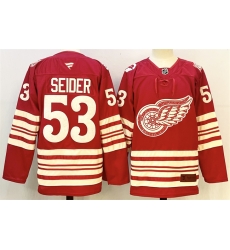 Men Detroit Red Wings 53 Moritz Seider Red 2025 26 Centennial Premium Stitched Hockey Jersey