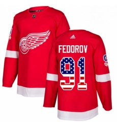 Mens Adidas Detroit Red Wings 91 Sergei Fedorov Authentic Red USA Flag Fashion NHL Jersey 