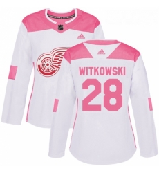 Womens Adidas Detroit Red Wings 28 Luke Witkowski Authentic WhitePink Fashion NHL Jersey 