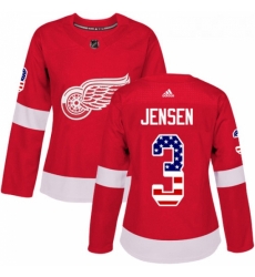 Womens Adidas Detroit Red Wings 3 Nick Jensen Authentic Red USA Flag Fashion NHL Jersey 