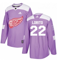 Youth Adidas Detroit Red Wings 22 Matthew Lorito Authentic Purple Fights Cancer Practice NHL Jersey 