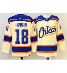 Men Edmonton Oilers 18 Zach Hyman Light Beige 2025 Alternate Stitched Hockey Jersey