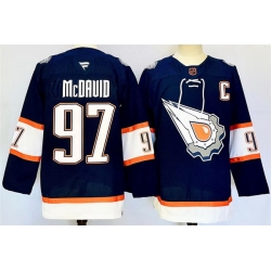 Men Edmonton Oilers 97 Connor McDavid Navy With C Patch Reverse Retro Stitched Jersey