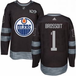 Mens Adidas Edmonton Oilers 1 Laurent Brossoit Authentic Black 1917 2017 100th Anniversary NHL Jersey 