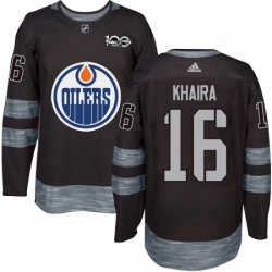 Mens Adidas Edmonton Oilers 16 Jujhar Khaira Authentic Black 1917 2017 100th Anniversary NHL Jersey 