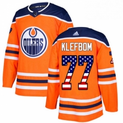 Mens Adidas Edmonton Oilers 77 Oscar Klefbom Authentic Orange USA Flag Fashion NHL Jersey 