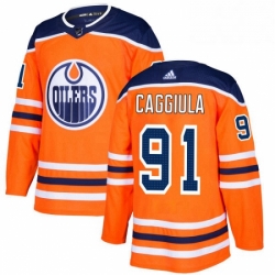 Mens Adidas Edmonton Oilers 91 Drake Caggiula Premier Orange Home NHL Jersey 