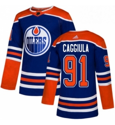 Mens Adidas Edmonton Oilers 91 Drake Caggiula Premier Royal Blue Alternate NHL Jersey 