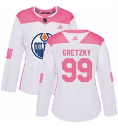 Womens Adidas Edmonton Oilers 99 Wayne Gretzky Authentic WhitePink Fashion NHL Jersey 