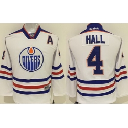 Oilers #4 Taylor Hall White Stitched Youth NHL Jersey II