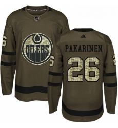 Youth Adidas Edmonton Oilers 26 Iiro Pakarinen Authentic Green Salute to Service NHL Jersey 