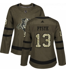 Womens Adidas Florida Panthers 13 Mark Pysyk Authentic Green Salute to Service NHL Jersey 