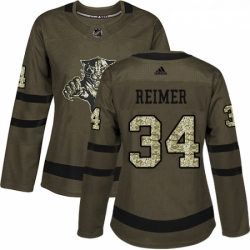 Womens Adidas Florida Panthers 34 James Reimer Authentic Green Salute to Service NHL Jersey 