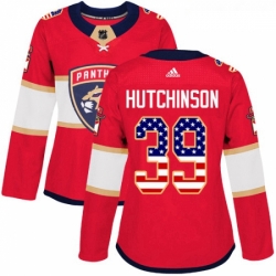 Womens Adidas Florida Panthers 39 Michael Hutchinson Authentic Red USA Flag Fashion NHL Jersey 