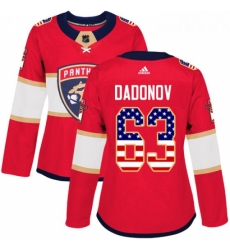 Womens Adidas Florida Panthers 63 Evgenii Dadonov Authentic Red USA Flag Fashion NHL Jersey 