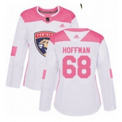 Womens Adidas Florida Panthers 68 Mike Hoffman Authentic White Pink Fashion NHL Jersey 