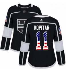 Womens Adidas Los Angeles Kings 11 Anze Kopitar Authentic Black USA Flag Fashion NHL Jersey 