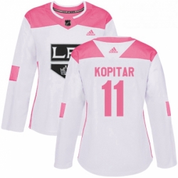 Womens Adidas Los Angeles Kings 11 Anze Kopitar Authentic WhitePink Fashion NHL Jersey 