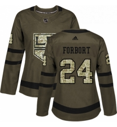 Womens Adidas Los Angeles Kings 24 Derek Forbort Authentic Green Salute to Service NHL Jersey 