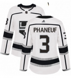 Womens Adidas Los Angeles Kings 3 Dion Phaneuf Authentic White Away NHL Jersey 