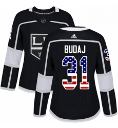 Womens Adidas Los Angeles Kings 31 Peter Budaj Authentic Black USA Flag Fashion NHL Jersey 