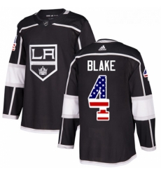 Youth Adidas Los Angeles Kings 4 Rob Blake Authentic Black USA Flag Fashion NHL Jersey 