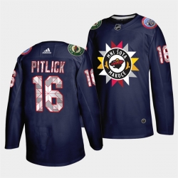 Men Minnesota Wild 16 Rem Pitlick 2021 22 Navy Native American Heritage Day Stitched Jersey