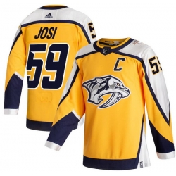 Men Nashville Predators 59 Roman Josi Yellow 2020 21 Reverse Retro Adidas Jersey