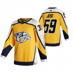 Men Nashville Predators 59 Roman Josi Yellow Adidas 2020 21 Reverse Retro Alternate NHL Jersey